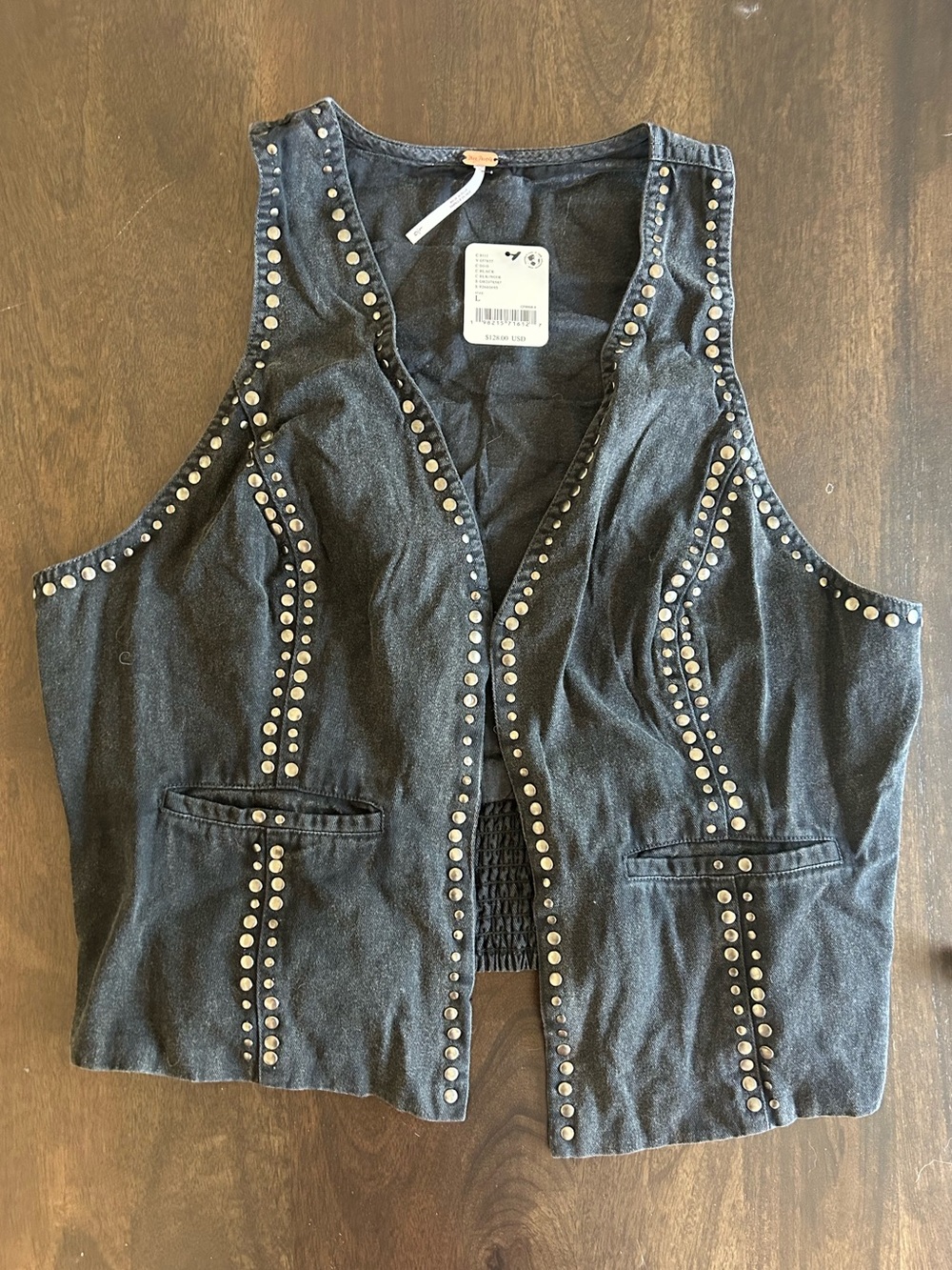 Free People Black Studded Denim Vest